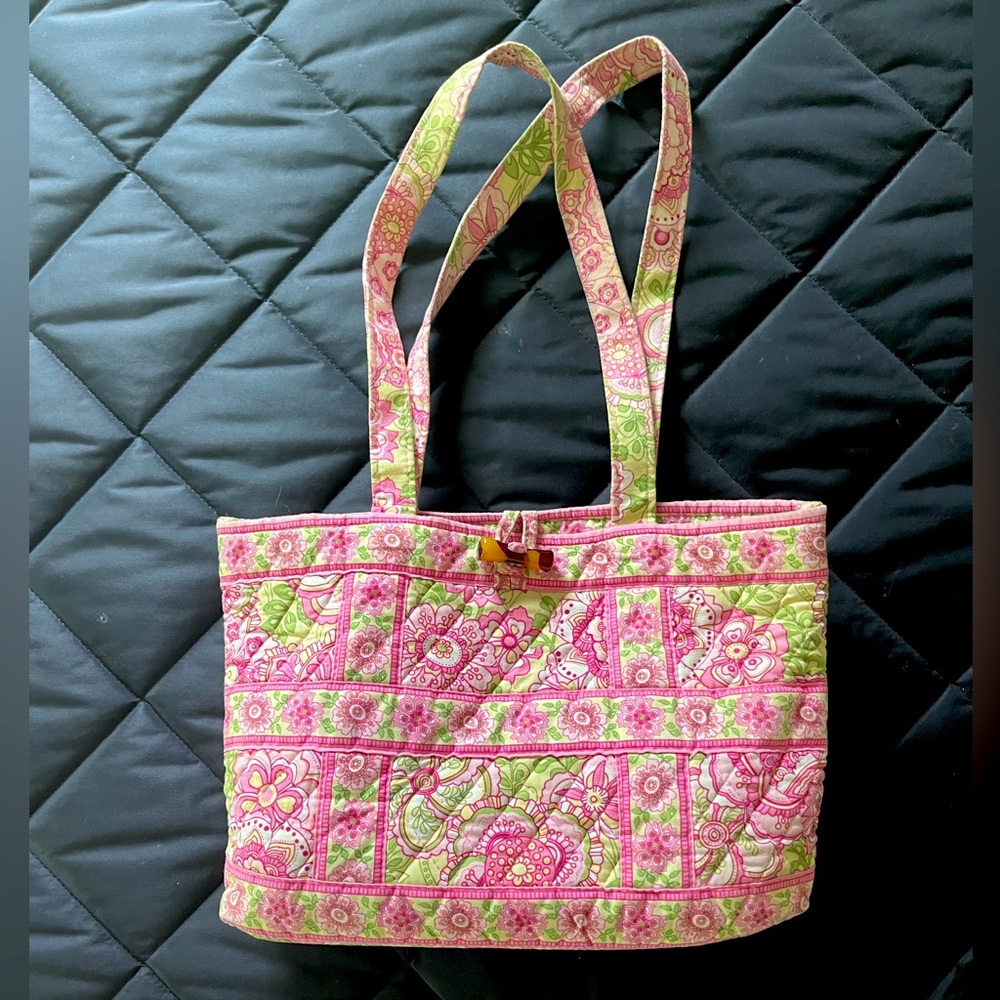 Vintage Vera Bradley pink and green small toggle tote bag